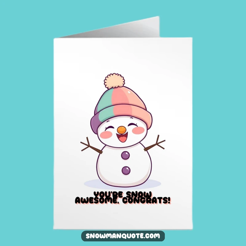 Free Printable Congrats Card: Giggling Snowman Lopsided Hat Celebration Download