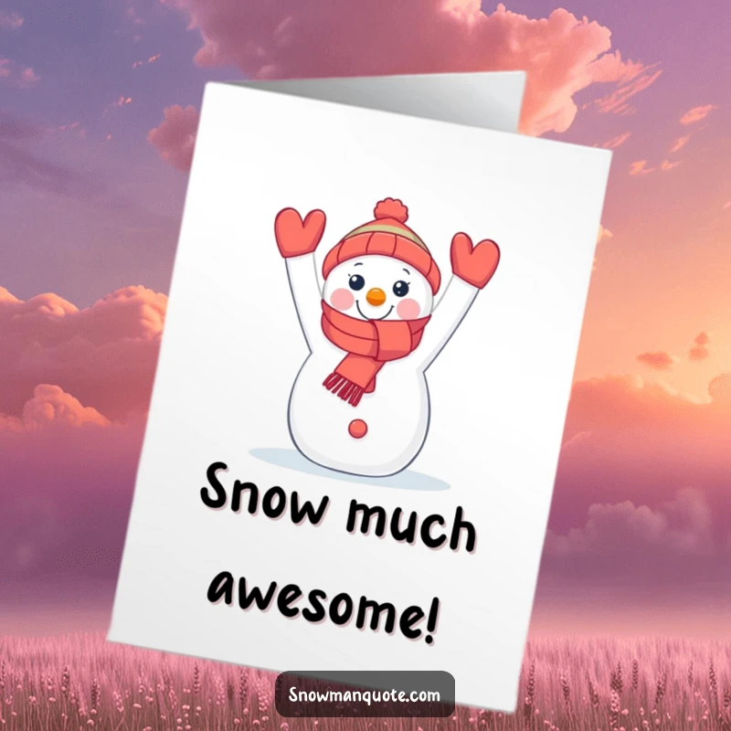 Funny Free Printable Congratulations Card: A happy snowman proudly waves a colorful scarf, celebrating a special achievement with enthusiasm.