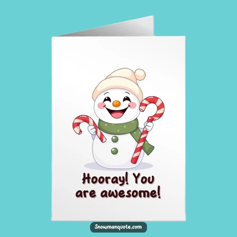 Free Printable Congrats Card: Snowman Candy Cane Grin Downloadable Gift