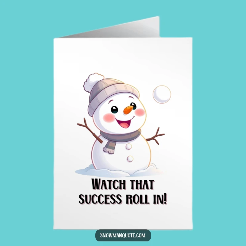 Free Printable Snowman Card: Funny Snowball Roll Congratulations Downloadable Gift