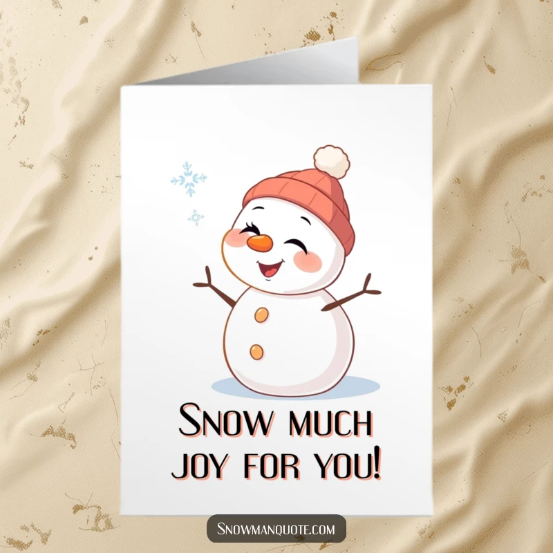 Funny Free Printable Snowman Congratulations Card: Cheerful snowman winking at a snowflake, winter celebration, downloadable art