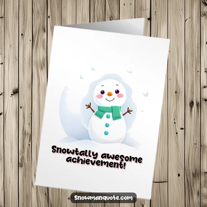 Funny Free Printable Congratulations Card: Snowman peeking from behind a massive snowball, a cute reveal.
