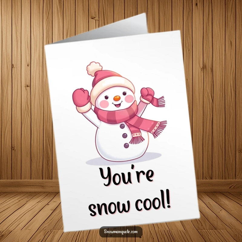 Funny Free Printable Congratulations Card: A snowman enthusiastically waves a tiny scarf banner, offering congratulations.