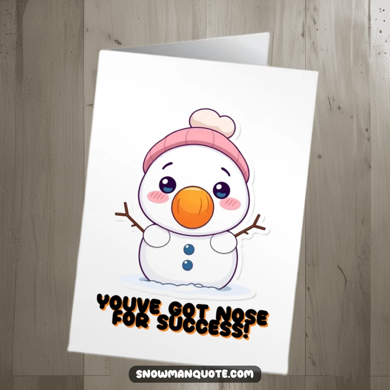 Funny Free Printable Congrats Card: Snowman peeking from behind an oversized carrot nose, offering congratulations.