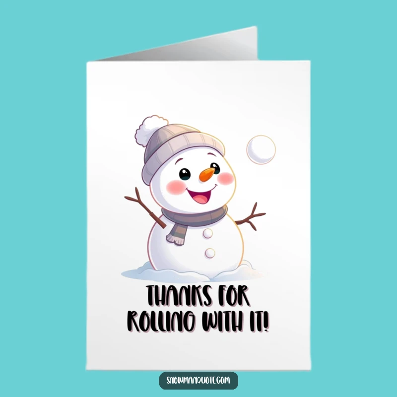 Free Printable Snowman Thank You Card: Funny Snowball Roll Downloadable Gift