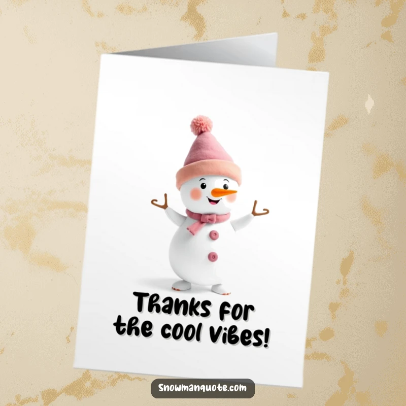 Funny Free Printable Thank You Card: A snowman in a funny hat doing a happy dance to say thanks.