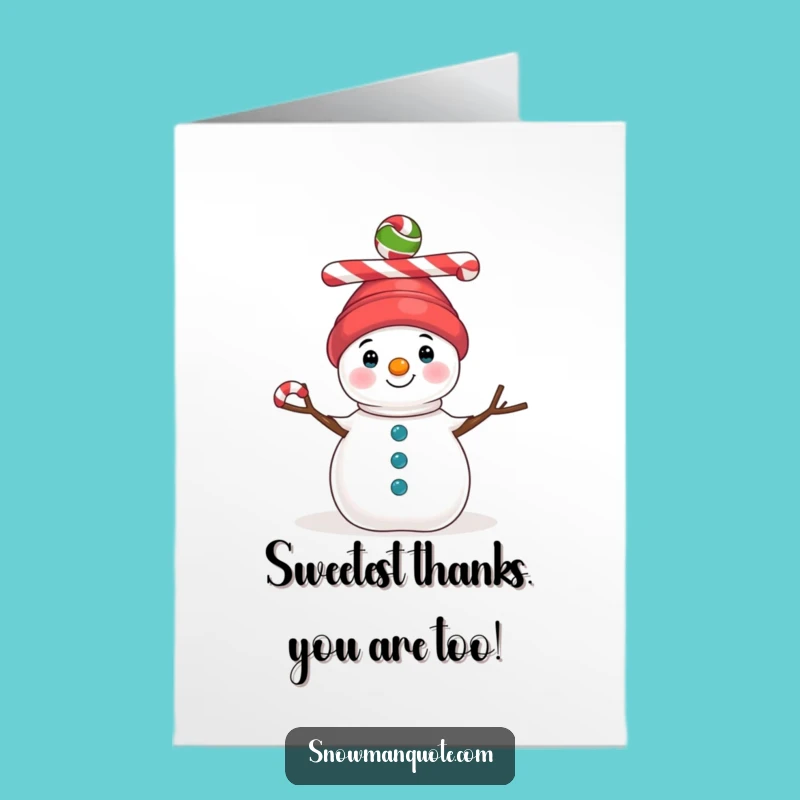 Free Printable Thank You Card: Candy Cane Hat Snowman, Funny DIY Downloadable Gift!