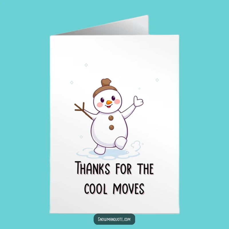 Free Printable Thank You Card: Dancing Snowman Waving, Humorous Downloadable Gift for Gratitude