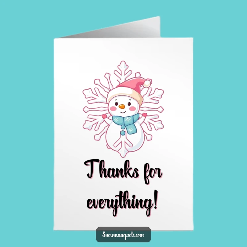 Free Printable Thank You Card: Snowman Peeking - Downloadable