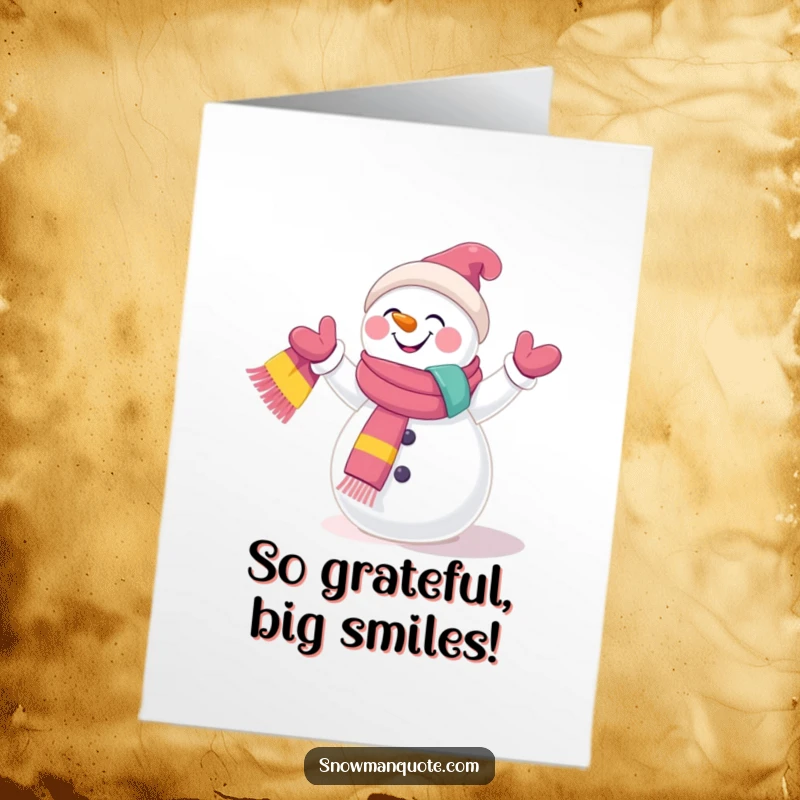 Funny Free Printable Thank You Card: Giggling snowman juggling scarves, a colorful downloadable thank you.