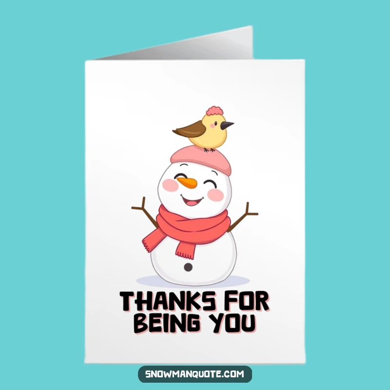 Free Printable Thank You Card: Surprised Snowman & Bird - Funny Downloadable Gift