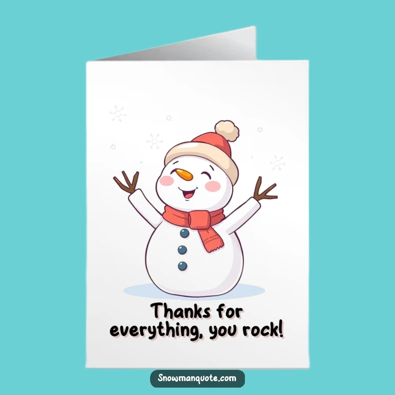 Free Printable Thank You Card: Excited Snowman & Snowflakes - Funny Downloadable Gift