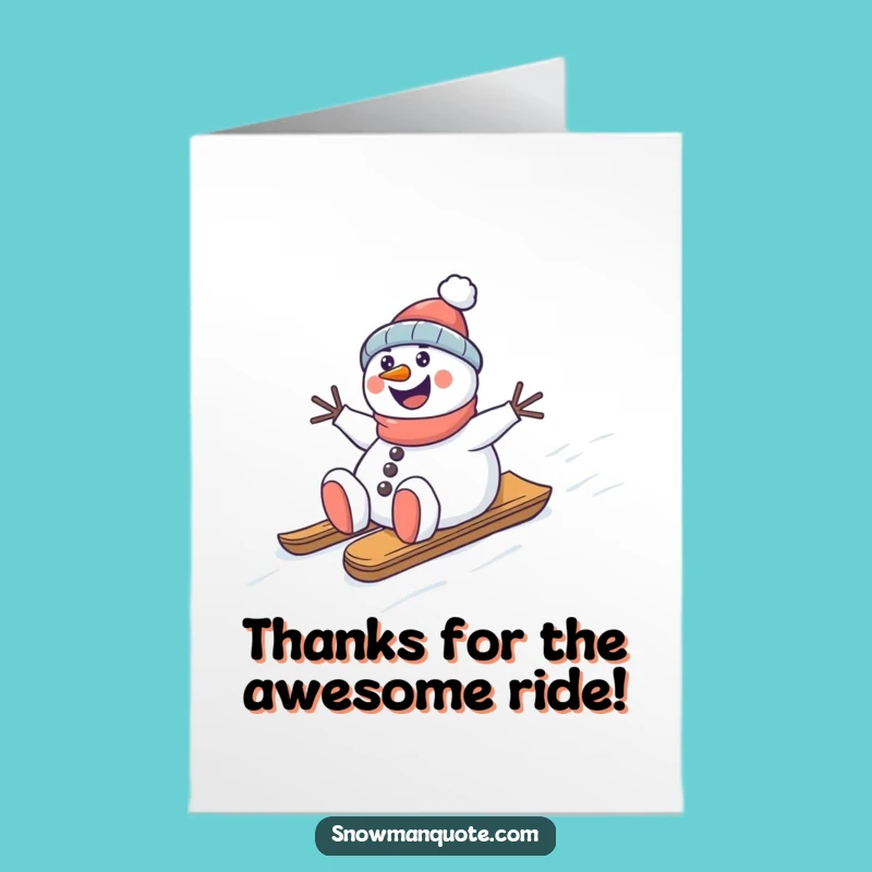 Free Printable Thank You Card: Snowman Sledding - Downloadable