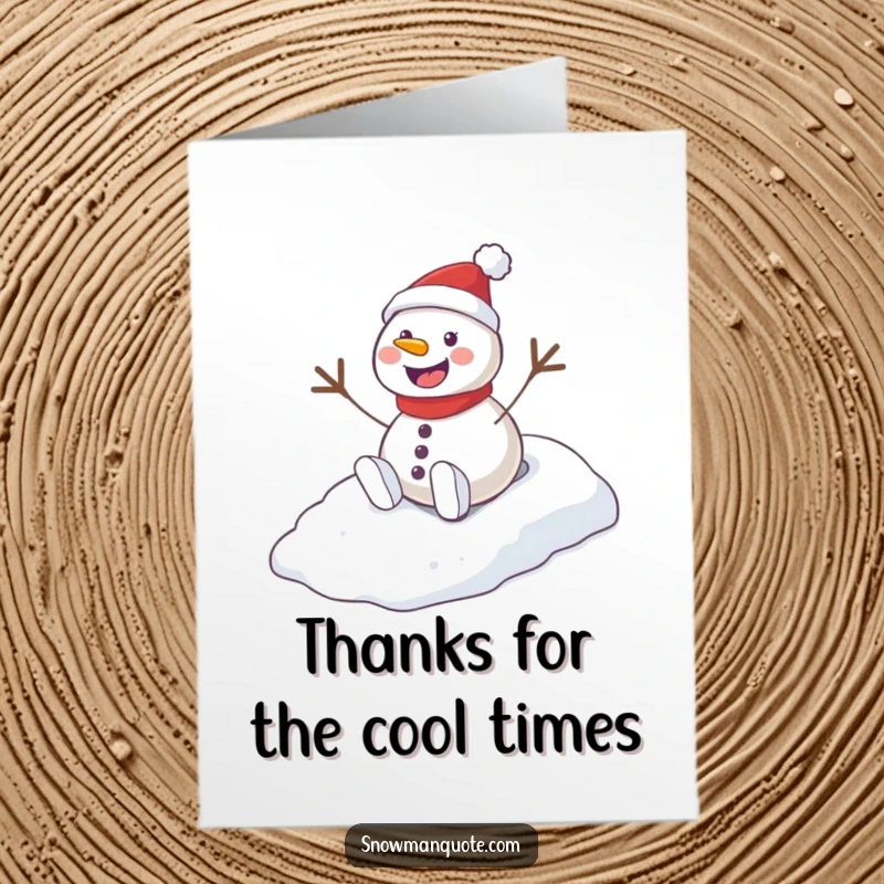 Funny Free Printable Snowman Thank You Card: A happy snowman slides down a hill, a fun way to express thanks.