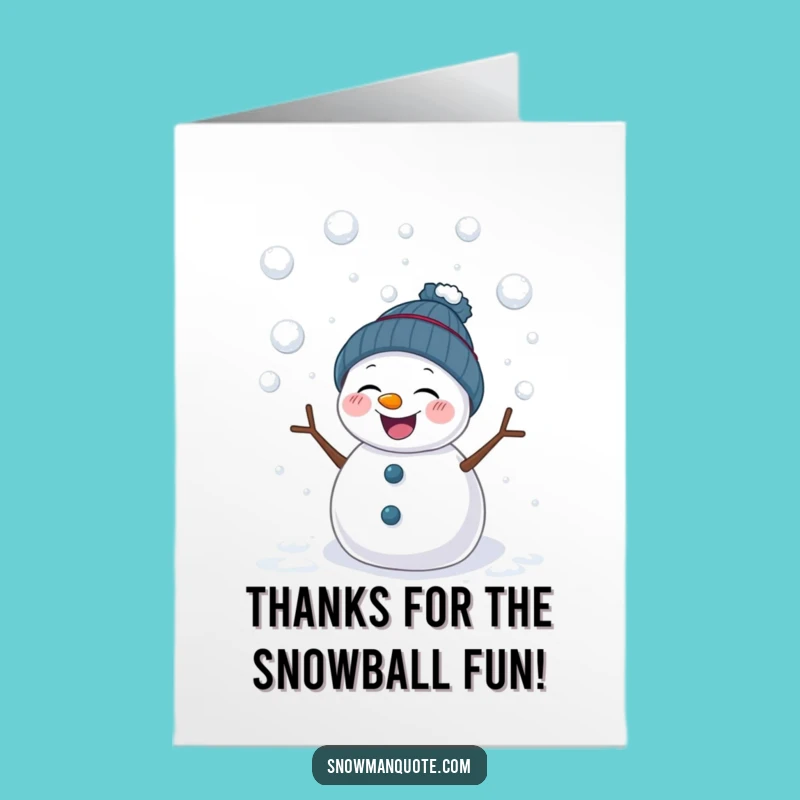 Free Printable Thank You Card: Snowman Snowball Fun, Cheerful Downloadable Gift
