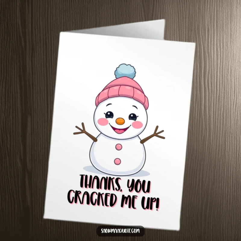 Funny Free Printable Thank You Card: A snowman offers a wide, happy grin, his tilted hat adding to the charm of his thanks.