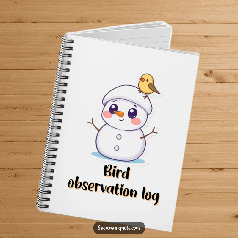 Funny Snowman Notebook: A surprised snowman with round eyes observes a tiny bird perched on its hat, perfect for jotting down sweet thoughts.