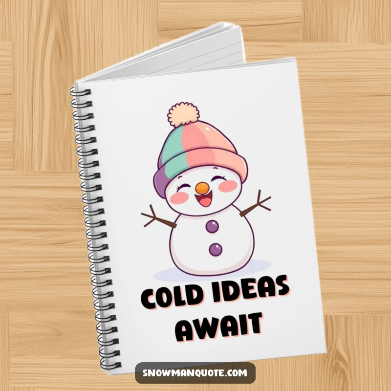 Funny snowman notebook with a giggling snowman character sporting a crooked hat, ideal for capturing funny notes.