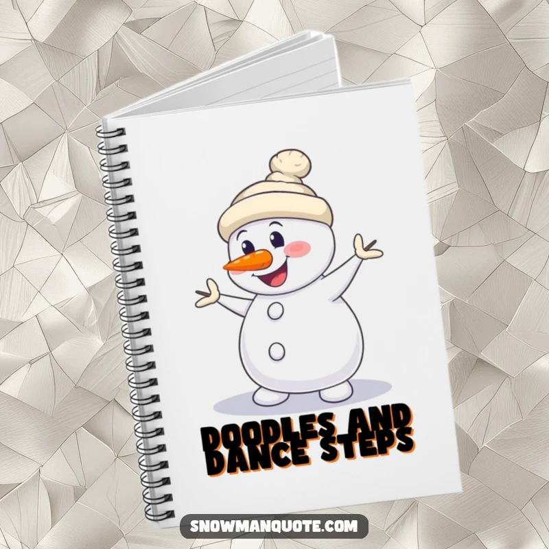 Funny Snowman Notebook: Features a snowman dancing with its carrot nose crooked, ready for notes.