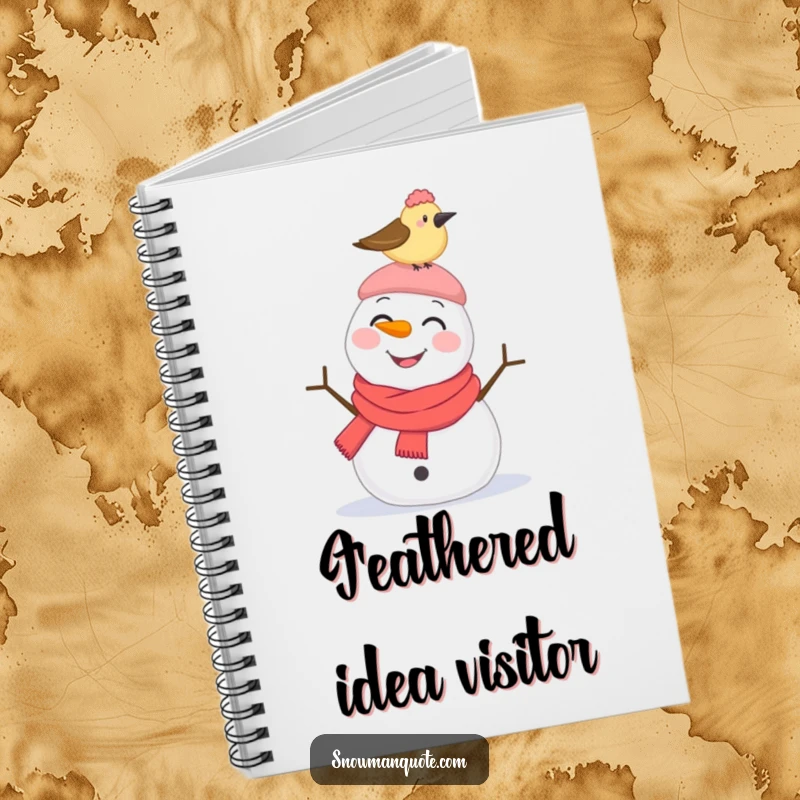 Funny Notebook: A snowman smiles innocently while a bird pecks its hat, ideal for capturing witty thoughts.