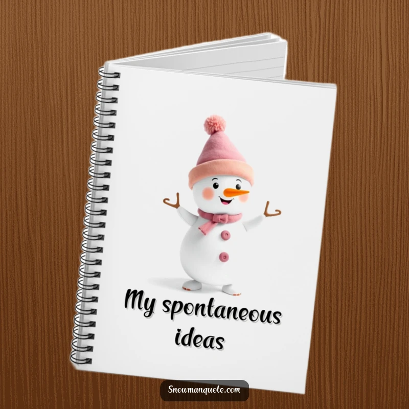 Funny snowman wearing a funny hat, doing a little dance, on a notebook cover, perfect for capturing creative ideas and rhythms.