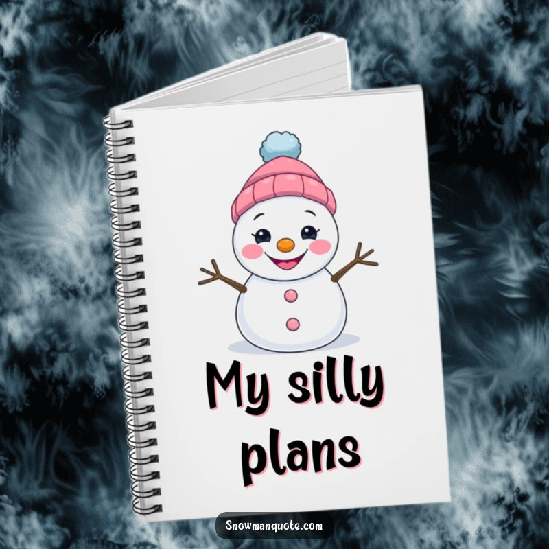 Funny notebook with a grinning snowman wearing a lopsided hat, ideal for jotting happy notes.