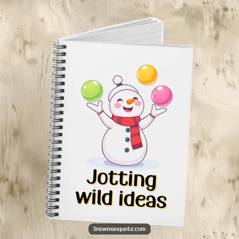 Funny Snowman Notebook: A cheerful snowman juggles colorful snowballs, ideal for journaling or note-taking. A whimsical and humorous writing tool.