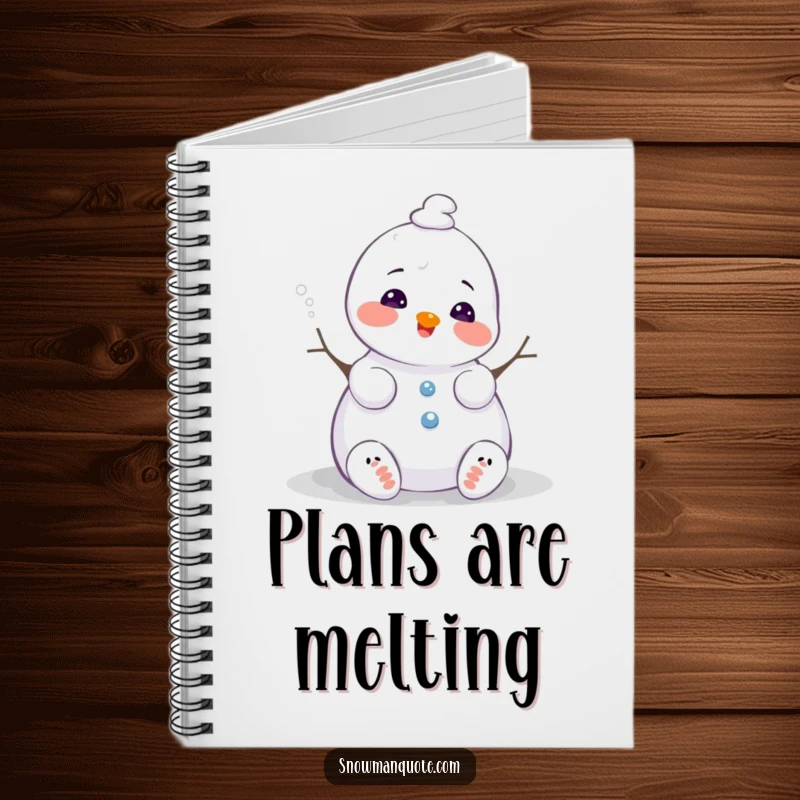 Funny snowman notebook, melting slightly with a happy sigh, perfect for jotting down notes and creative ideas, a humorous and practical gift.