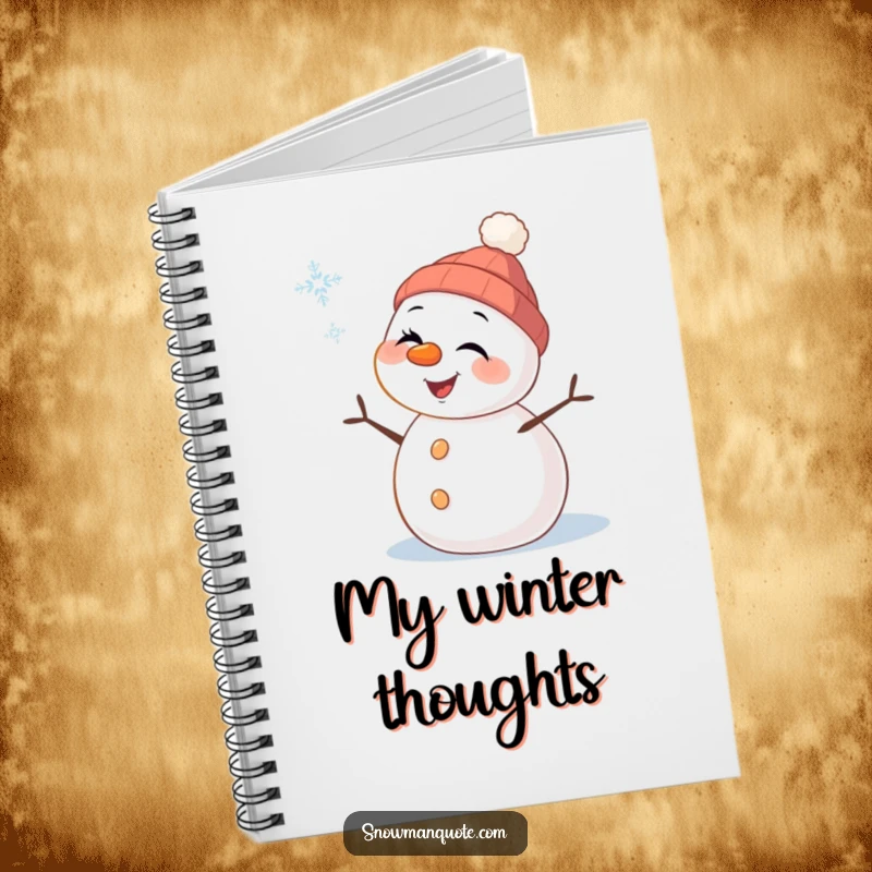 Funny Snowman Notebook: A cheerful snowman with carrot nose winks playfully at a falling snowflake, ideal for jotting down winter ideas.