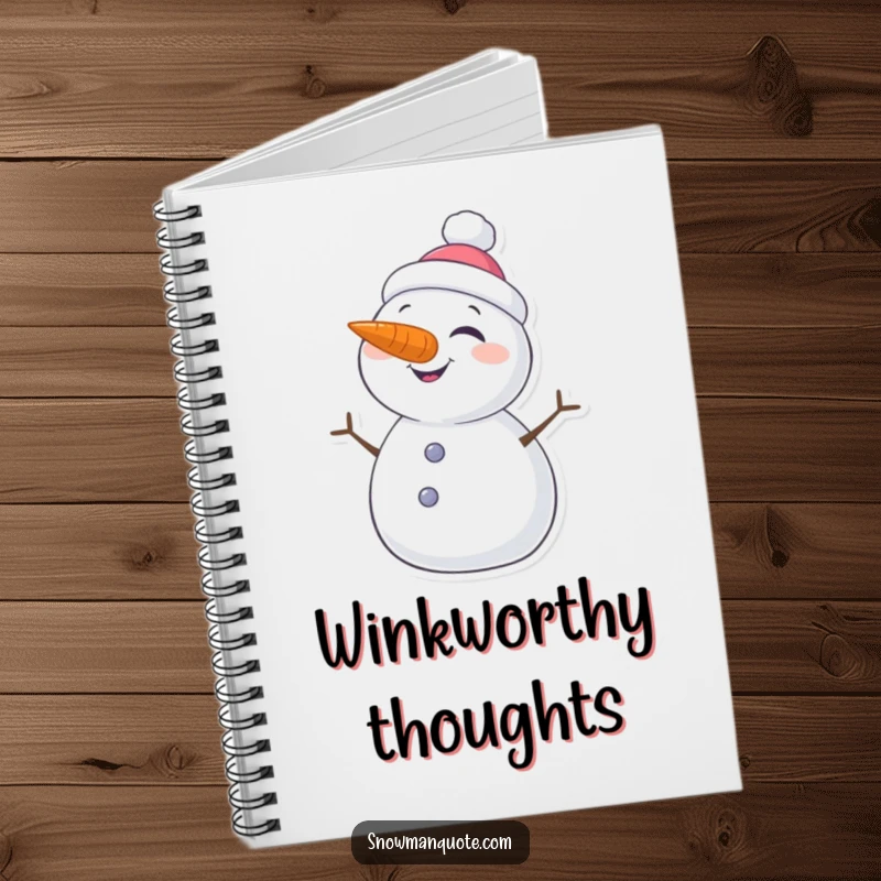Funny notebook with a charming snowman winking, its carrot nose a signature feature, perfect for capturing notes and doodles.