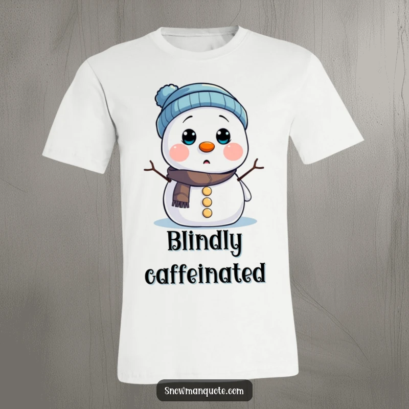 Funny T-Shirt: A snowman humorously blinded by its own hat sliding over its eyes. A whimsical and funny winter design.
