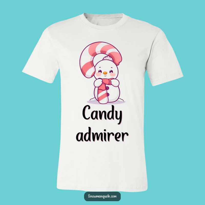 Funny Shy Snowman Candy Cane T-Shirt: Holiday Hiding Fun