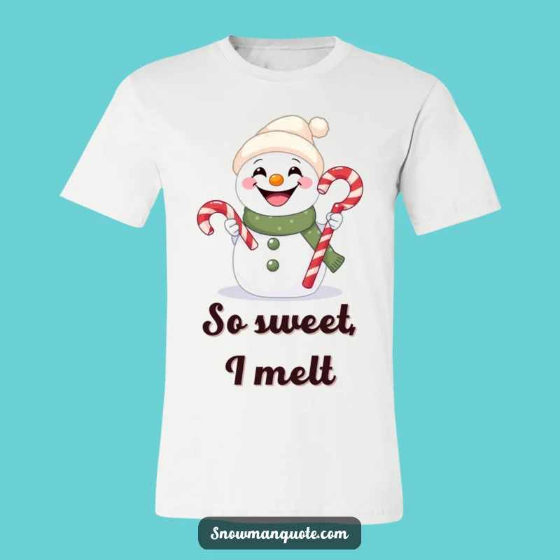 Funny Snowman Candy Cane Grin T-Shirt - Wearable Winter Cheer and Sweetness