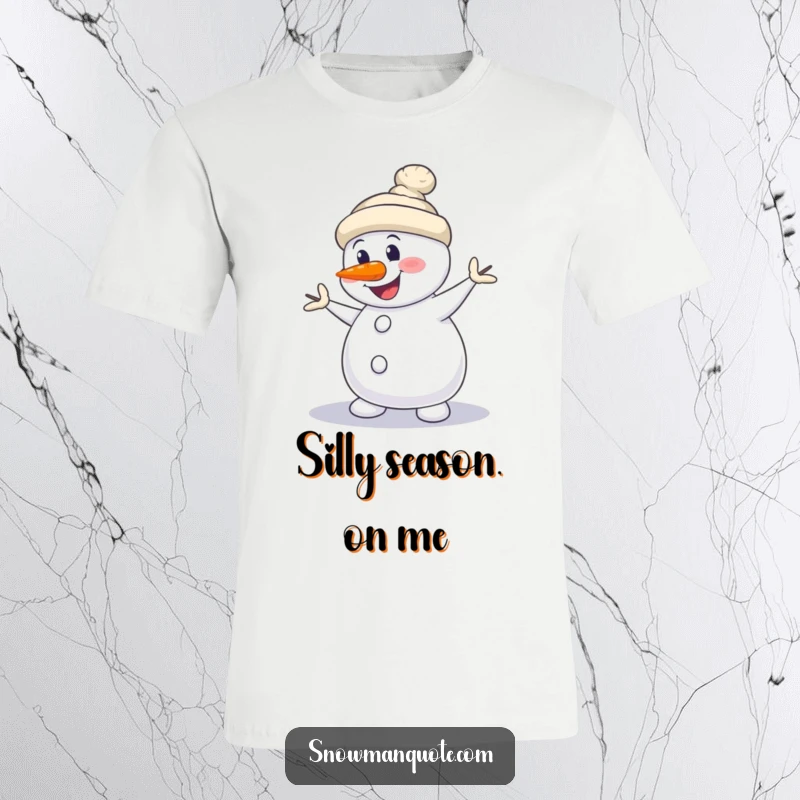 Funny Snowman T-Shirt: A snowman performs a silly dance, its carrot nose hilariously askew.