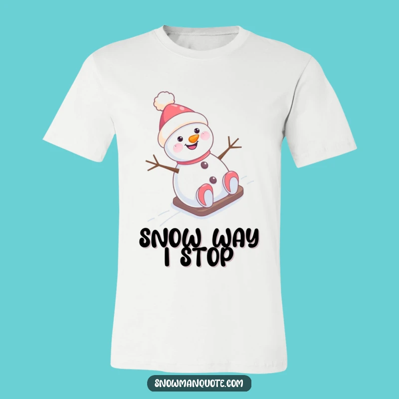 Funny Snowman Hill Slide T-Shirt: Hilarious Joyful Winter Character Tee Gift