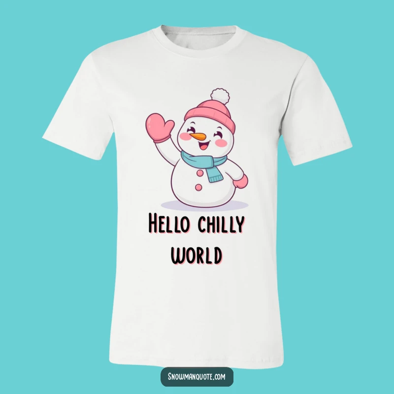 Funny Waving Snowman T-Shirt - Enthusiastic Winter Character Tee