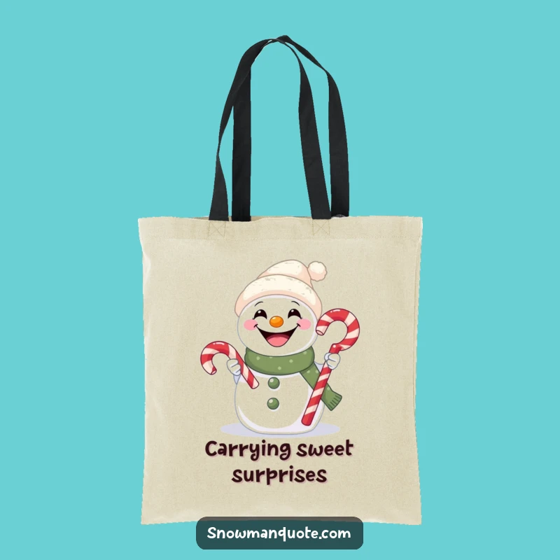 Funny Snowman Candy Cane Tote Bag - Carry Sweetness and Smiles Everywhere