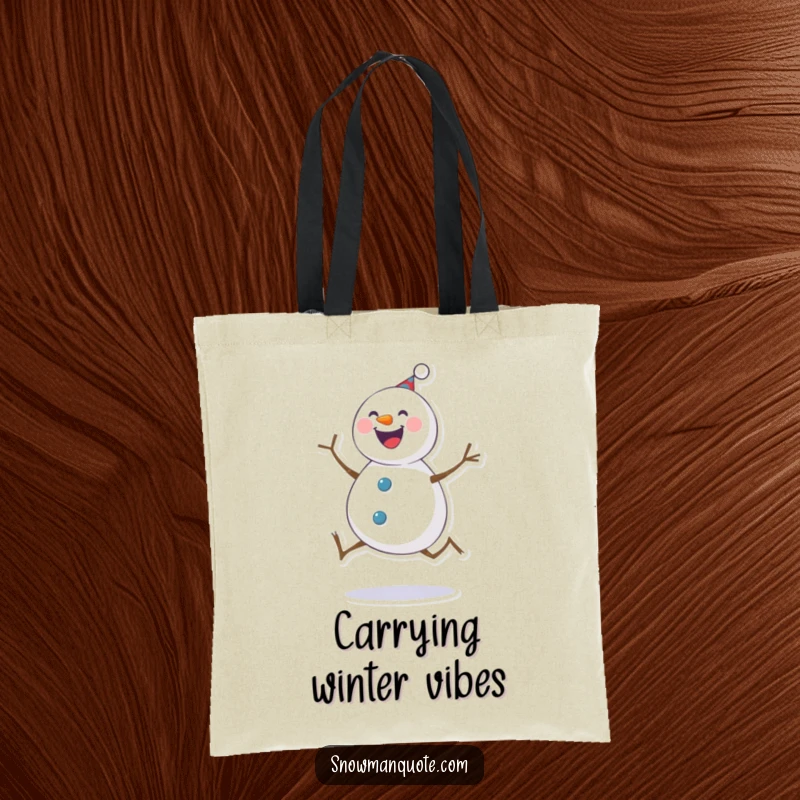 Funny Tote Bag: Cheerful snowman performing a lively kick, perfect for carrying groceries or daily items with a smile.