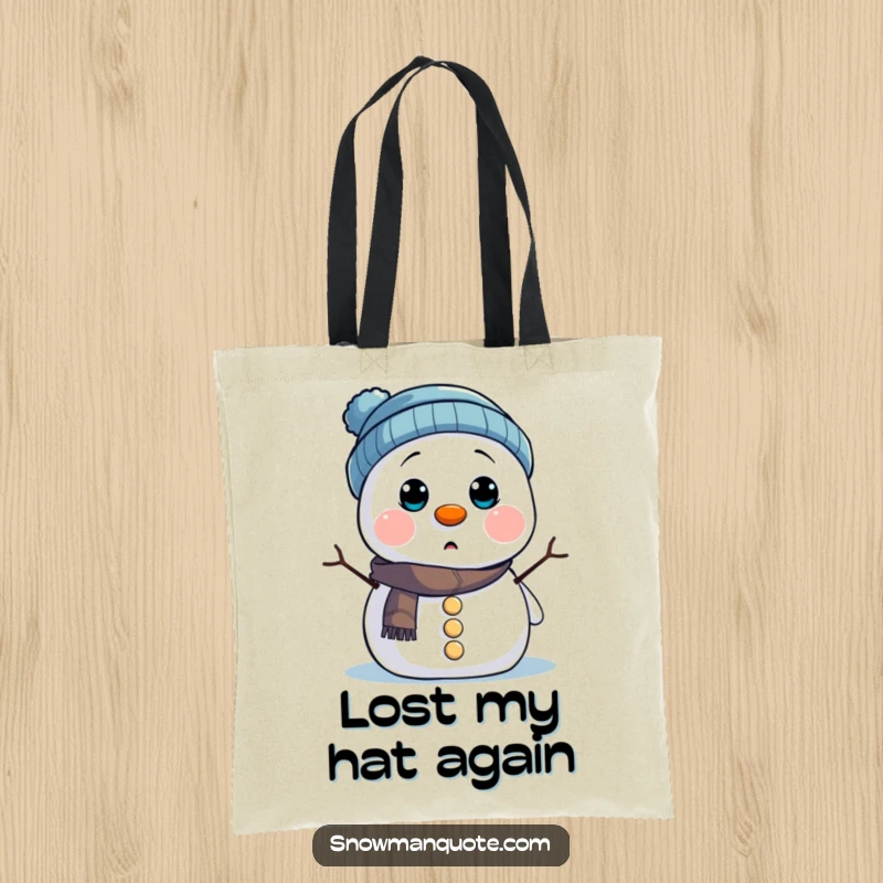 Funny Tote Bag: A surprised snowman peeking out from under its oversized hat. Ideal for shopping with a humorous touch.