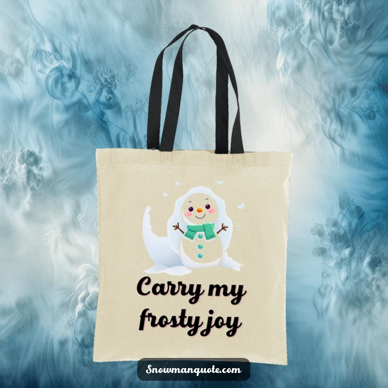 Funny Snowman Tote Bag: A shy snowman peeks from behind a huge snowball, ready for winter outings.