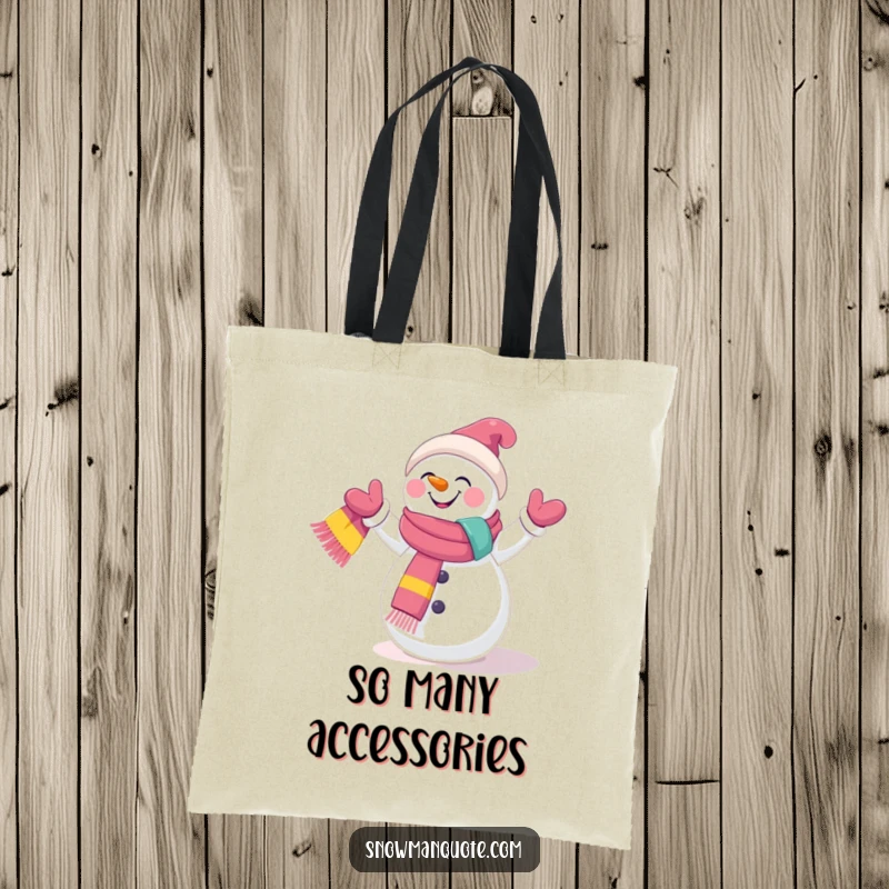 Funny Tote Bag: A giggling snowman juggling scarves, perfect for shopping or daily use with a humorous and colorful flair.